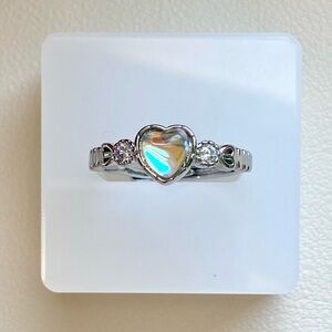 Heart Opal Silver Ring - Iridescent Heart